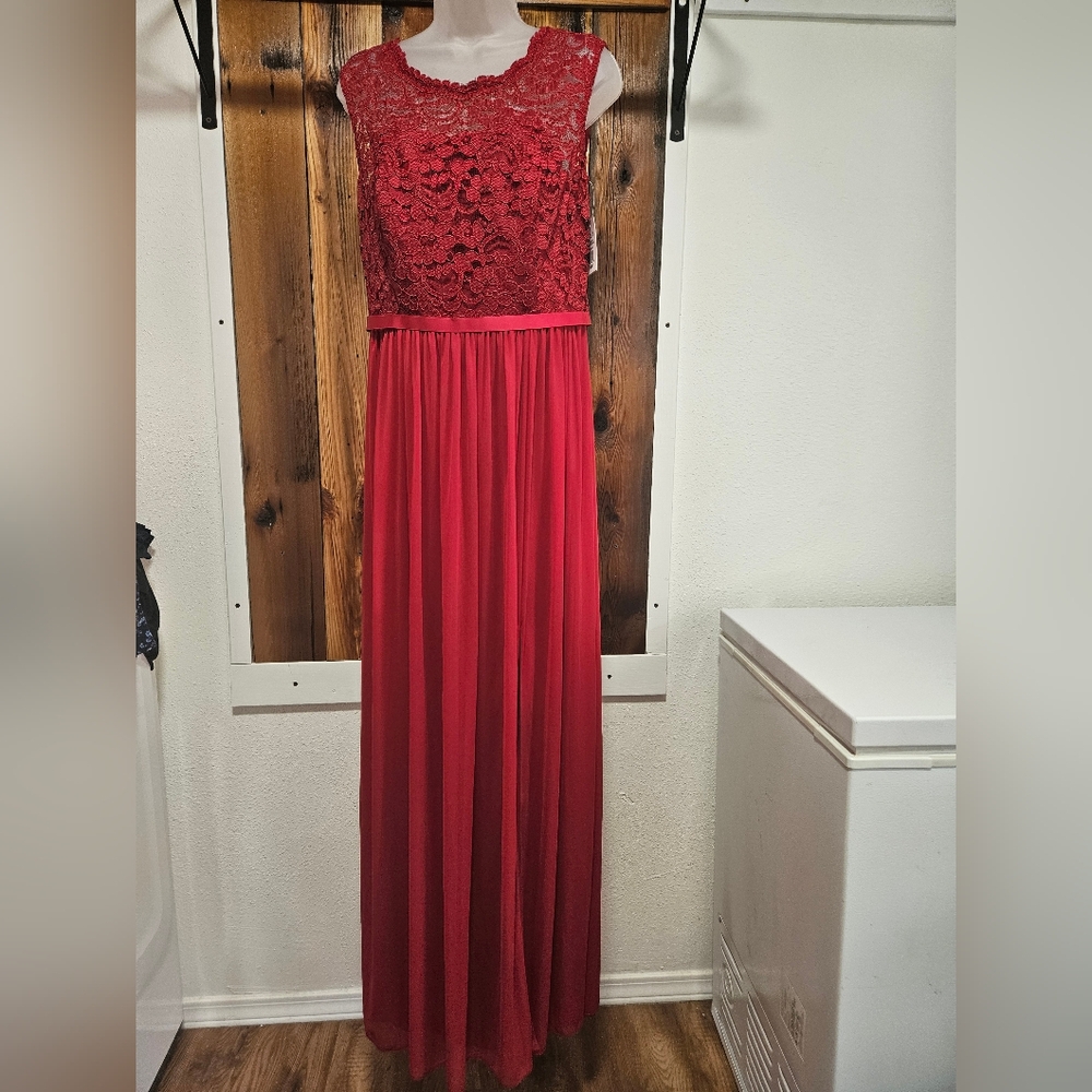 David's Bridal Red Lace Maxi Dress